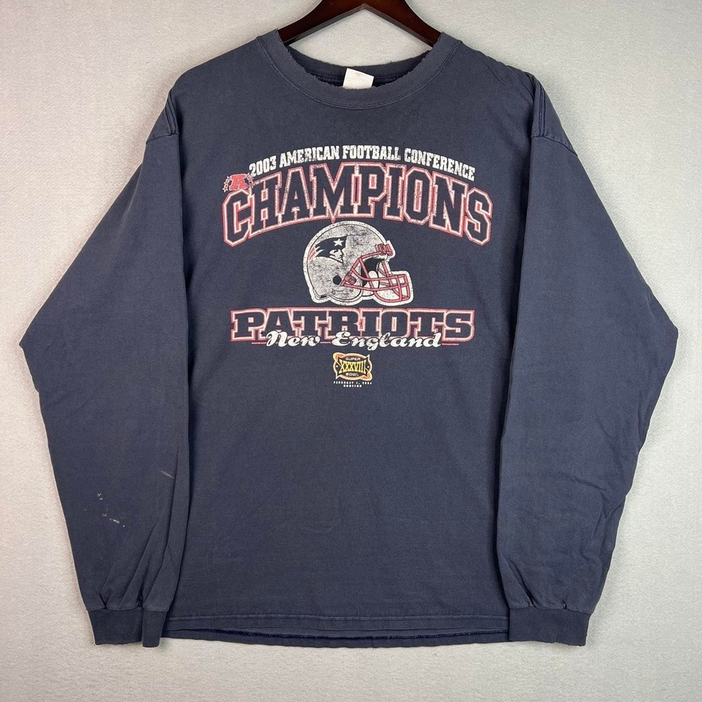 Vintage New England Patriots Super Bowl XXXVIII Faded Long Sleeve Tee XL